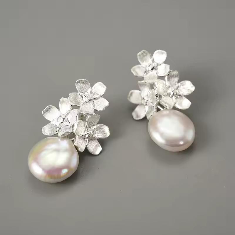 ピアス レディース パール フラワー 勿忘草 ドロップピアス ジュエリー 925スターリングシルバー_2