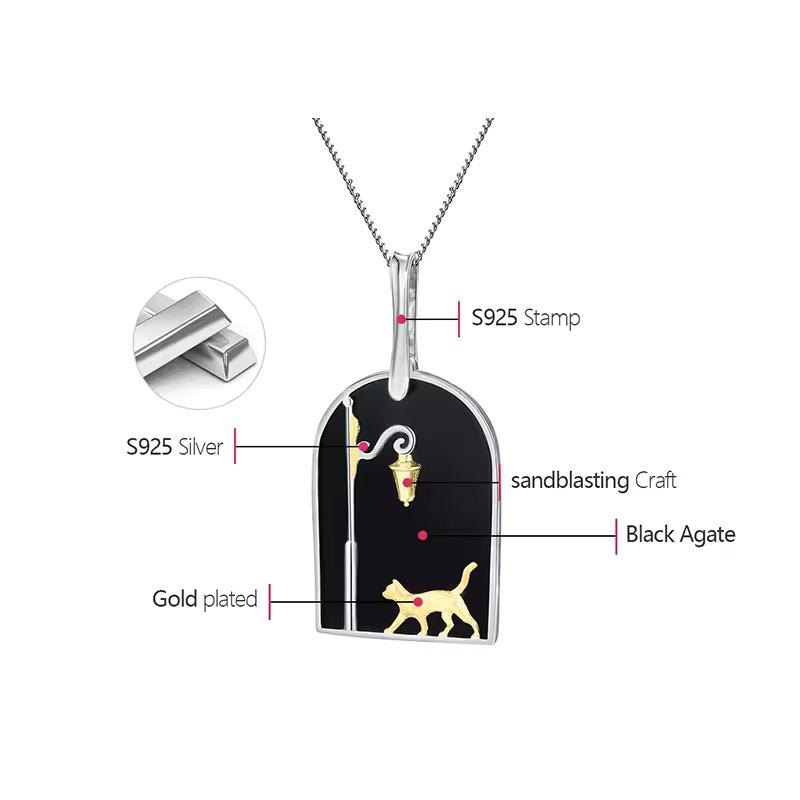 ネックレス レディース アゲート キュート 猫 ペンダント ジュエリー 925スターリングシルバー_4
