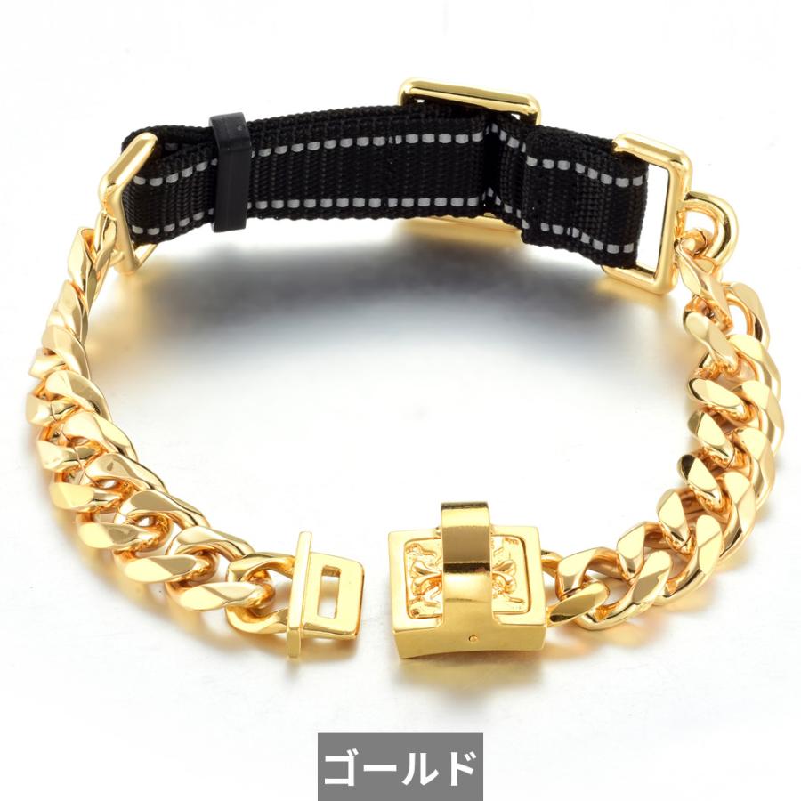 犬 首輪 ゴールド ステンレス チェーン フリーサイズ キューバ 喜平 ドッグ キャット ハーネス リード ペット
