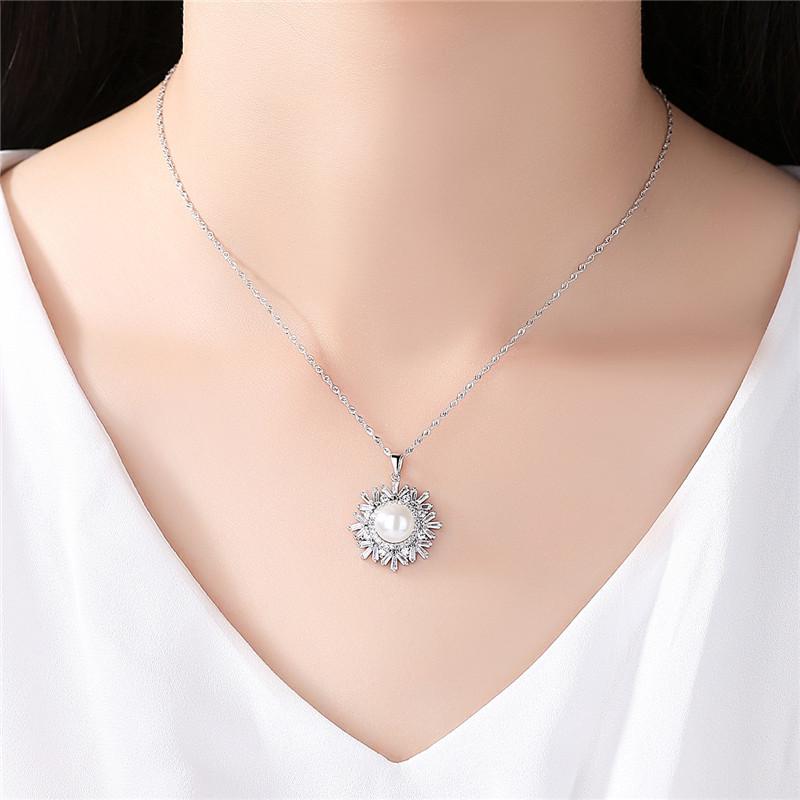 ペンダント ネックレス スノーフレーク シルバー クリア 透明 パール ジルコニア レース レディース 真珠 女性 リアル 925 スター_4