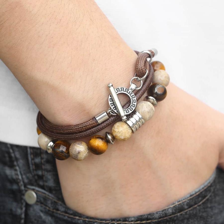 激安通販の メンズ ブレスレット 本革 かっこいい ごつい 数珠 大人 おしゃれ ストーン レザー ブレスレット メタルカラー Tbx001 Perfiminas Com Br