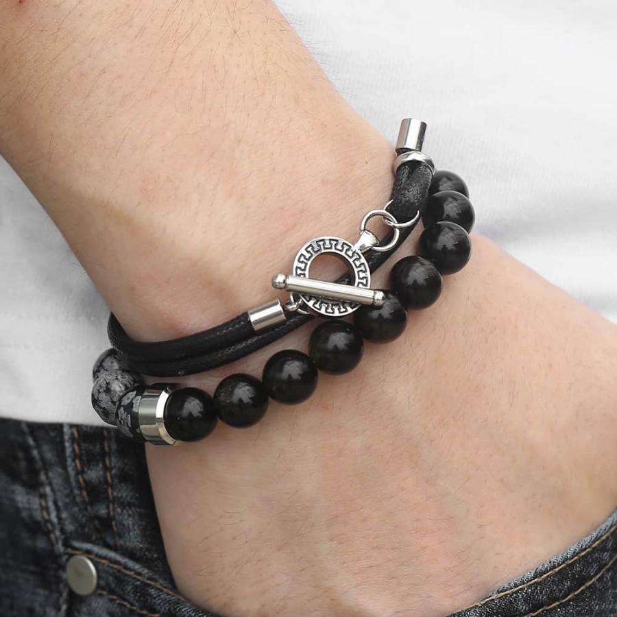 激安通販の メンズ ブレスレット 本革 かっこいい ごつい 数珠 大人 おしゃれ ストーン レザー ブレスレット メタルカラー Tbx001 Perfiminas Com Br