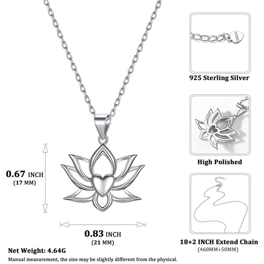 ハスの花 フラワー 蓮 ペンダント ハート ネックレス シンプル おしゃれ 大人 スターリング シルバー 925 ヨガ 花 フラワー ジュエリー_3