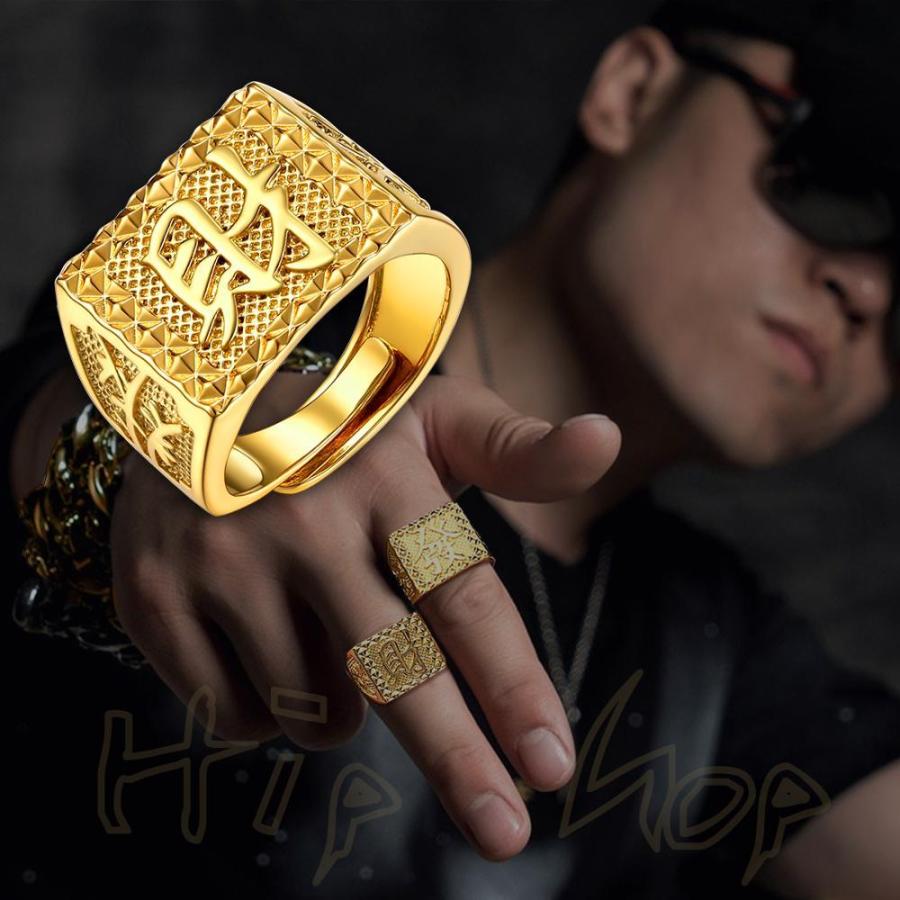 指輪 ゴールド オープン リング 發 財 福 漢字1文字 サイズ 711 伝統的