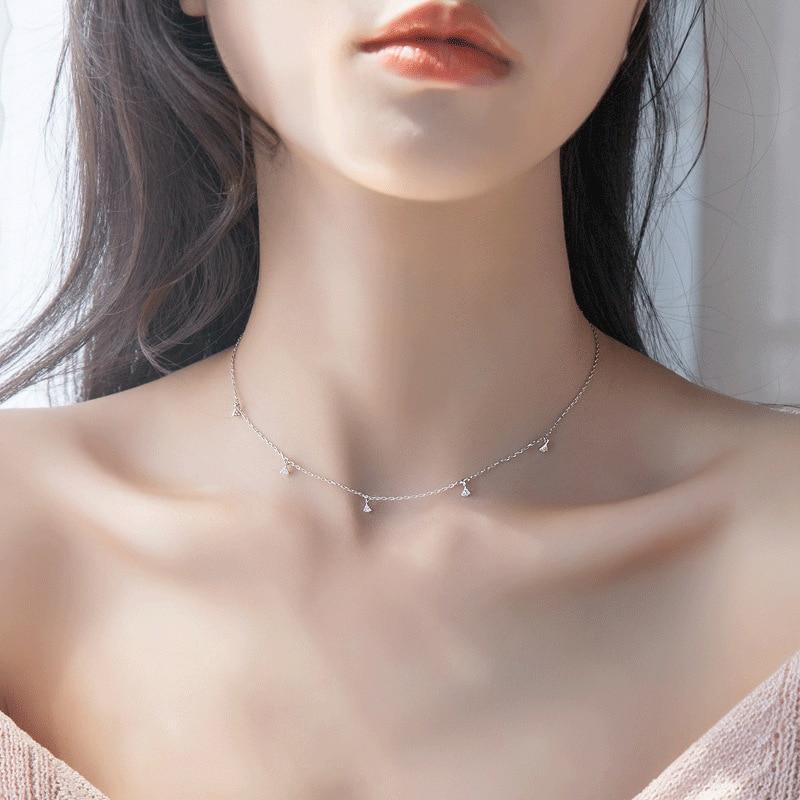 ネックレス シルバー 三角形 ジルコニア レース レディース 女性 トライアングル チョーカー スター 星リング 925 シャイニー CZ_2