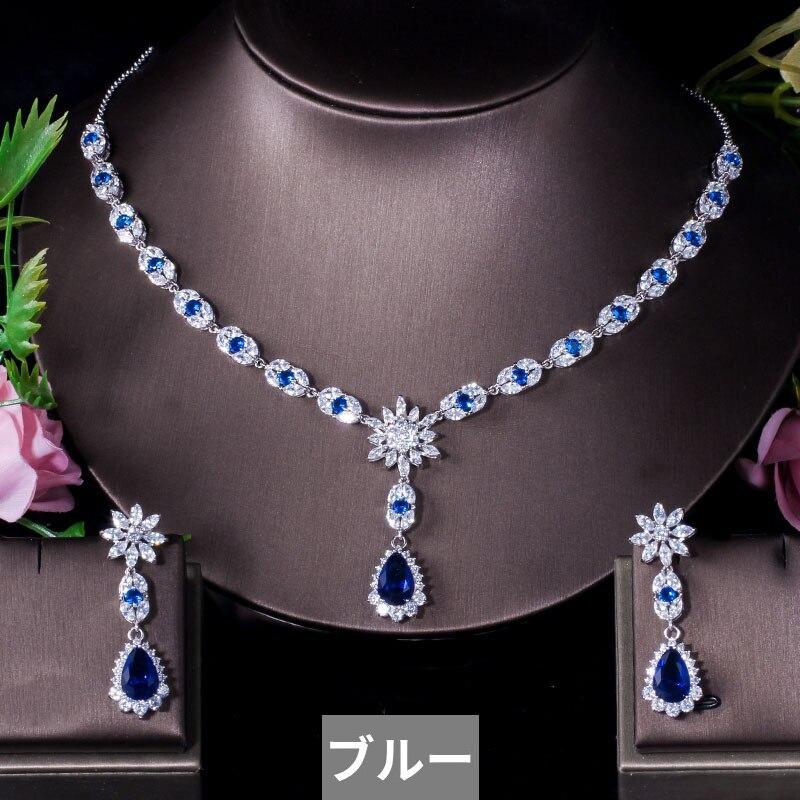 ピアス ネックレス ホワイトゴールド 白 ホワイト 青 ブルー 花 フラワー ジルコニア レース レディース 女性 エレガント ゴールド_7