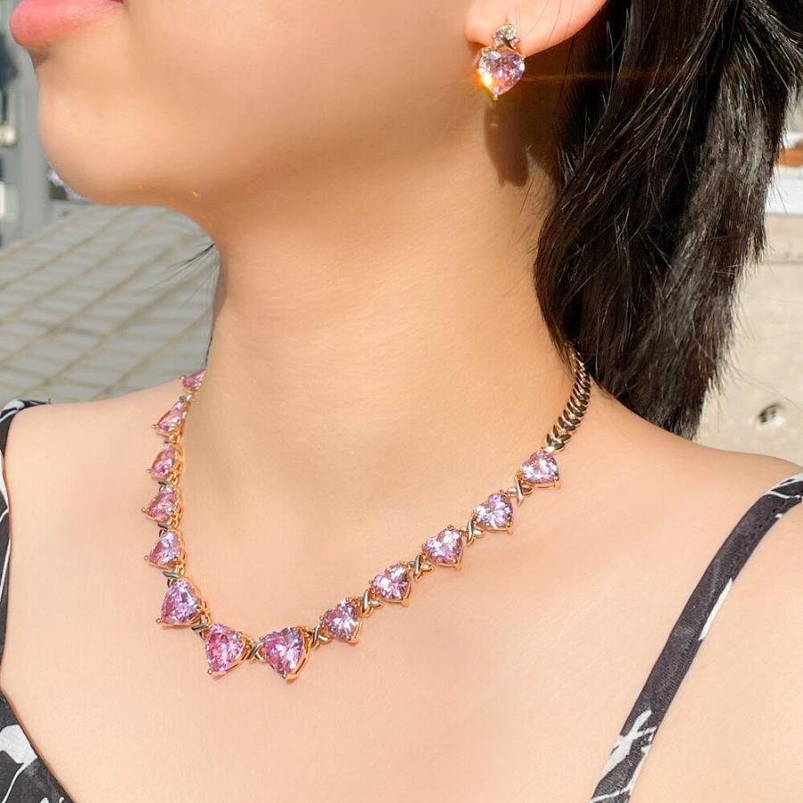 ネックレス ピンク ゴールド ハート ジルコニア ブライダル レース レディース 女性 すばらしい アフリカン キュービック_5