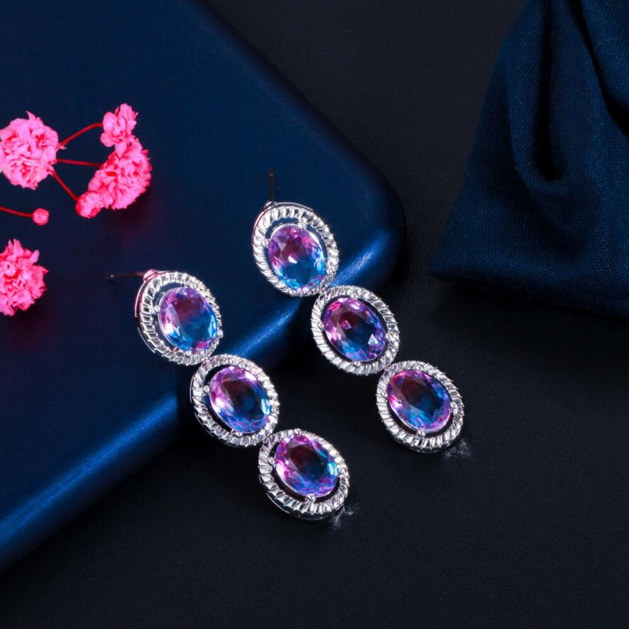 ピアス ブレスレット ネックレス レインボー クリスタル ジルコニア レース レディース 魅力的 神秘的 ファイヤ 虹 CZ 3 個_4