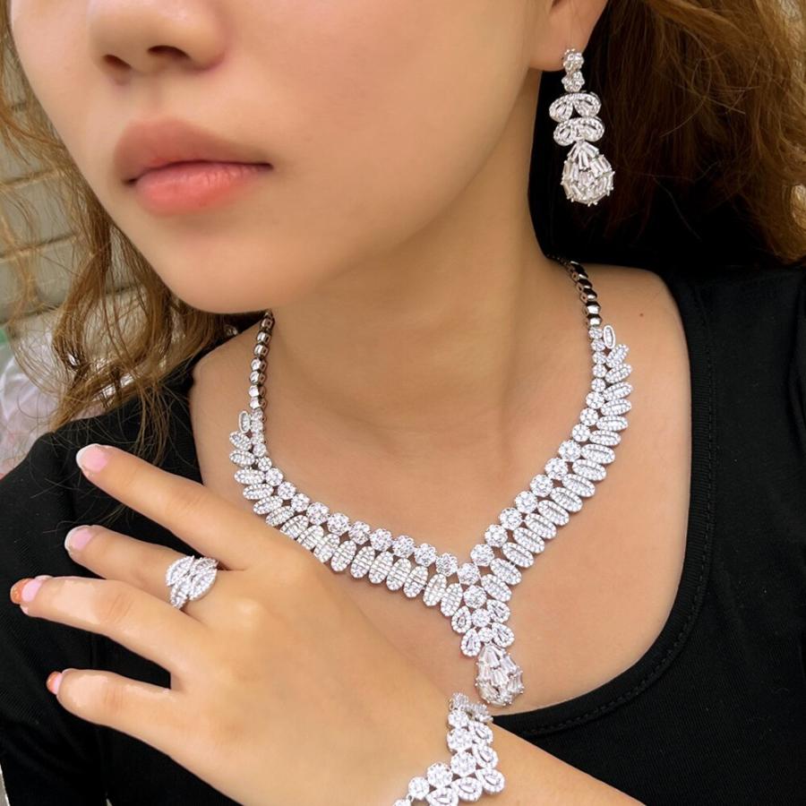 ジュエリーセット UAE サウジアラビア ストーン ブライダル ジルコニア レディース 女性 贅沢 キラキラ 重い CZ パヴェ 4個_1