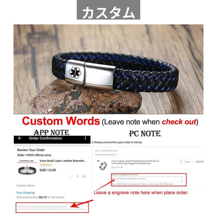 ブレスレット 青 ブルー メディカルアラート レザー ステンレス 健康