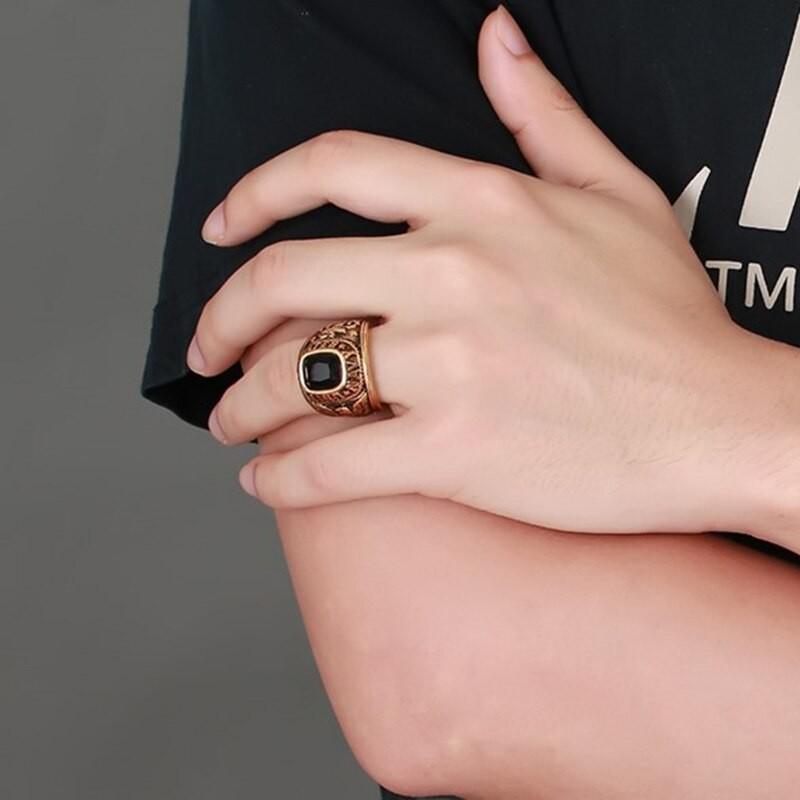 指輪 メンズ ワシ イーグル 黒 ブラック ゴールド ステンレス ストーン リング