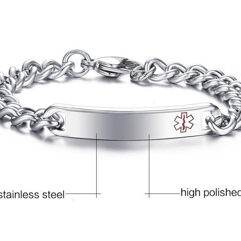 ブレスレット メンズ レディース メディカルアラート ステンレス ID