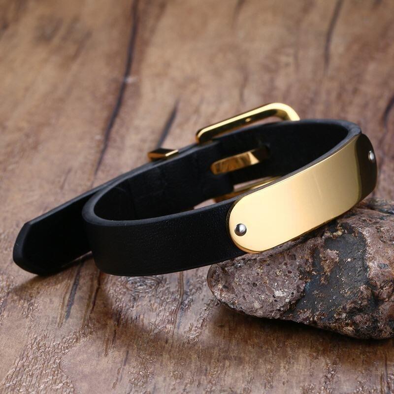 バングル ブレスレット 黒 ブラック 本革 レザー 名入れ刻印 おしゃれ