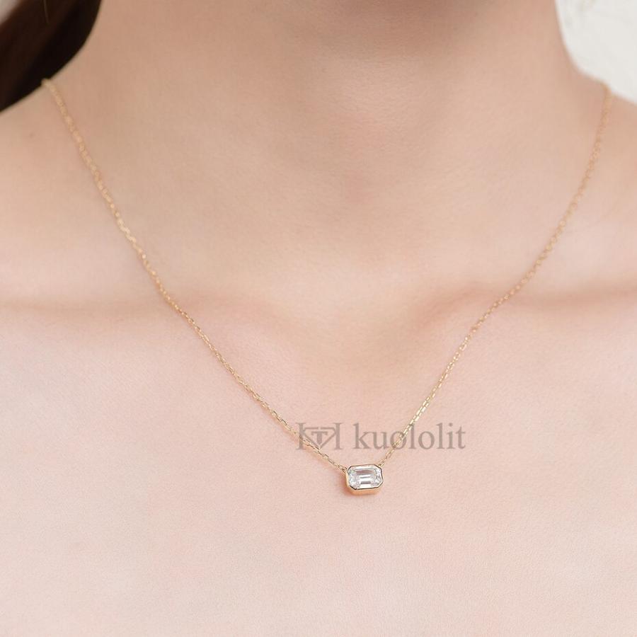 ペンダント ネックレス 黄 イエロー エメラルド ゴールド チェーン レディース 女性 ソリッド 18K 14K 10K モイサナイト 1CT カット ソリティア パーティの画像