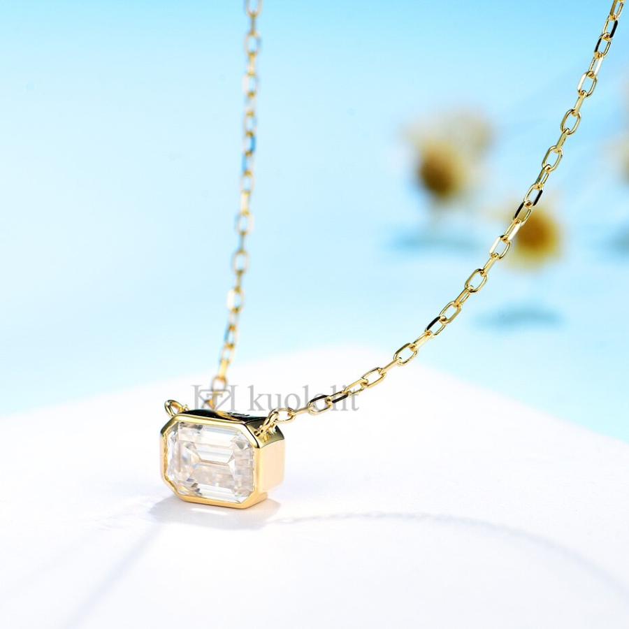 ペンダント ネックレス 黄 イエロー エメラルド ゴールド チェーン レディース 女性 ソリッド 18K 14K 10K モイサナイト 1CT カット ソリティア パーティの画像