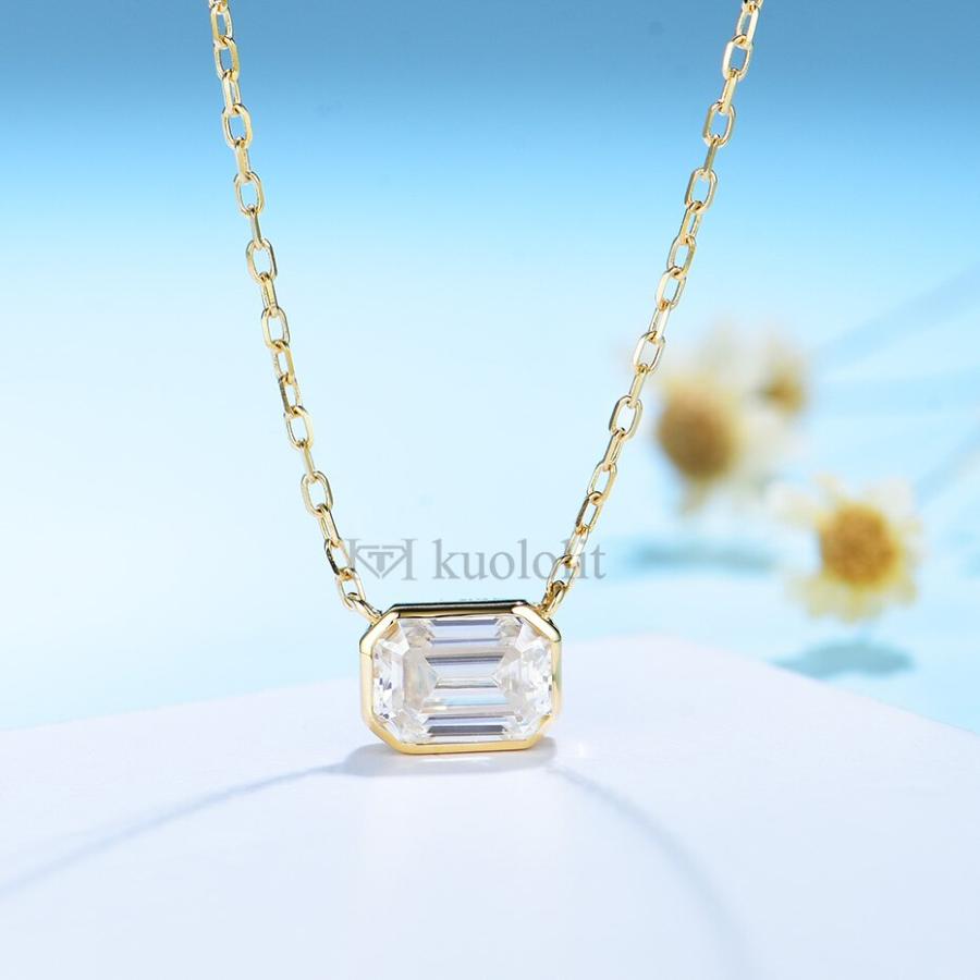 ペンダント ネックレス 黄 イエロー エメラルド ゴールド チェーン レディース 女性 ソリッド 18K 14K 10K モイサナイト 1CT カット ソリティア パーティの画像