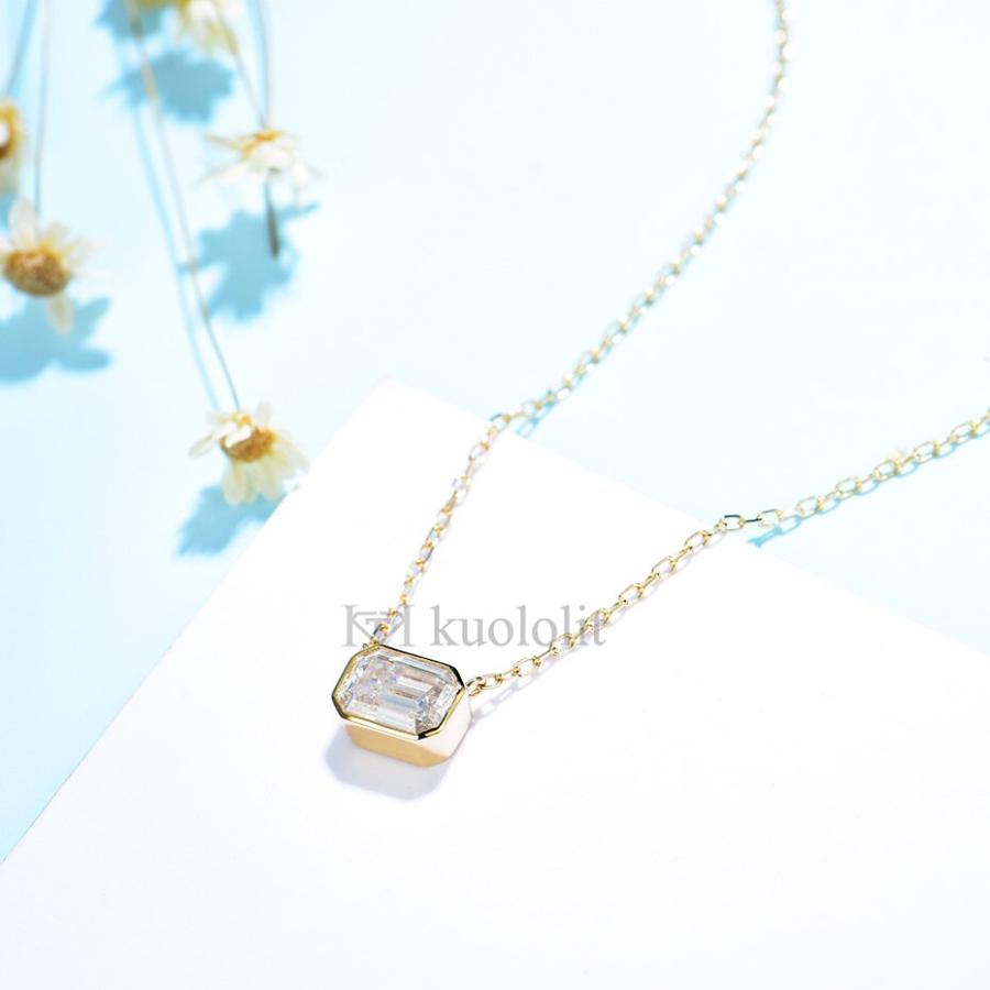 ペンダント ネックレス 黄 イエロー エメラルド ゴールド チェーン レディース 女性 ソリッド 18K 14K 10K モイサナイト 1CT カット ソリティア パーティの画像