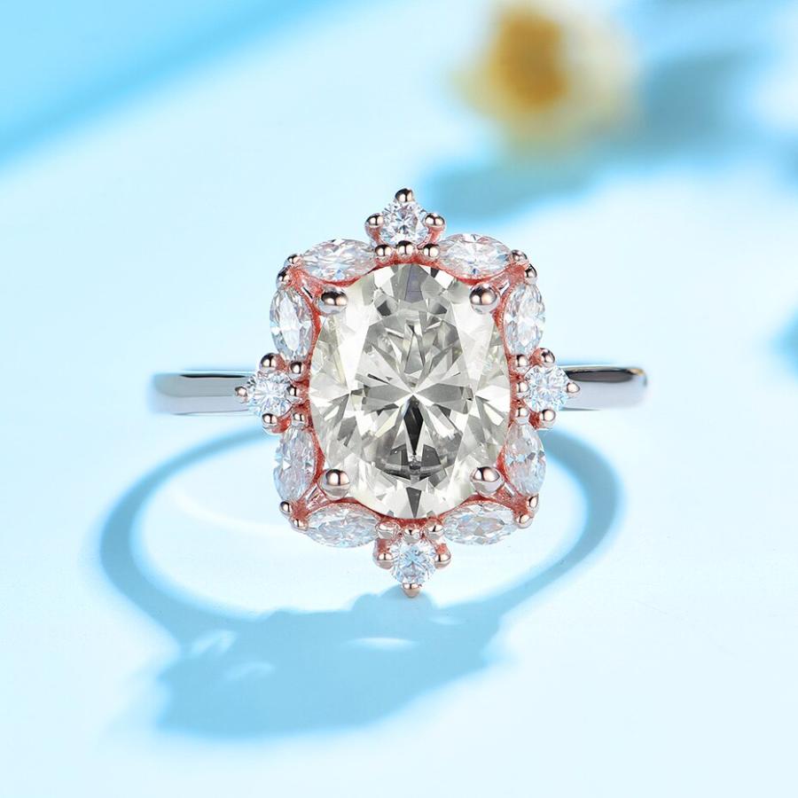 指輪 リング 白 ホワイト 黄 イエロー ブライダル ゴールド レディース 女性 2CT モイサナイト 585 10K 14K ローズ マーキス 贅沢 高級 婚約 記念日の画像
