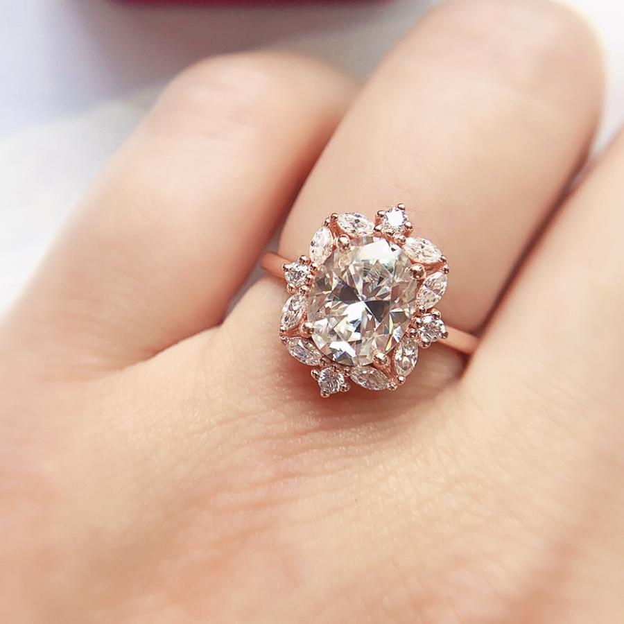指輪 リング 白 ホワイト 黄 イエロー ブライダル ゴールド レディース 女性 2CT モイサナイト 585 10K 14K ローズ マーキス 贅沢 高級 婚約 記念日の画像