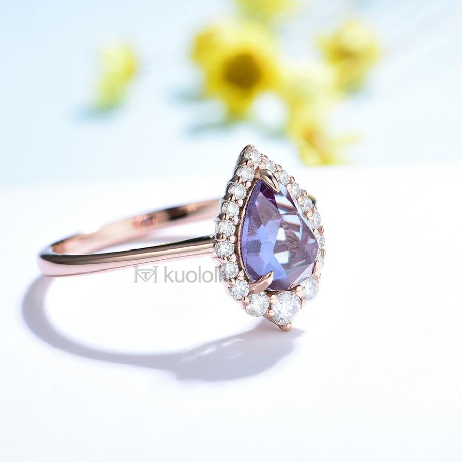 指輪 リング ゴールド フルーツ ナシ 果物 レディース アレキサンドライト モイサナイト 18K 14K 10K 585 ローズの画像