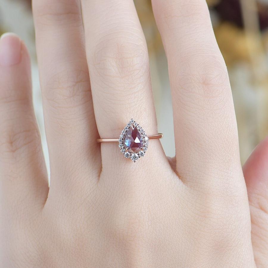 指輪 リング ゴールド フルーツ ナシ 果物 レディース アレキサンドライト モイサナイト 18K 14K 10K 585 ローズの画像