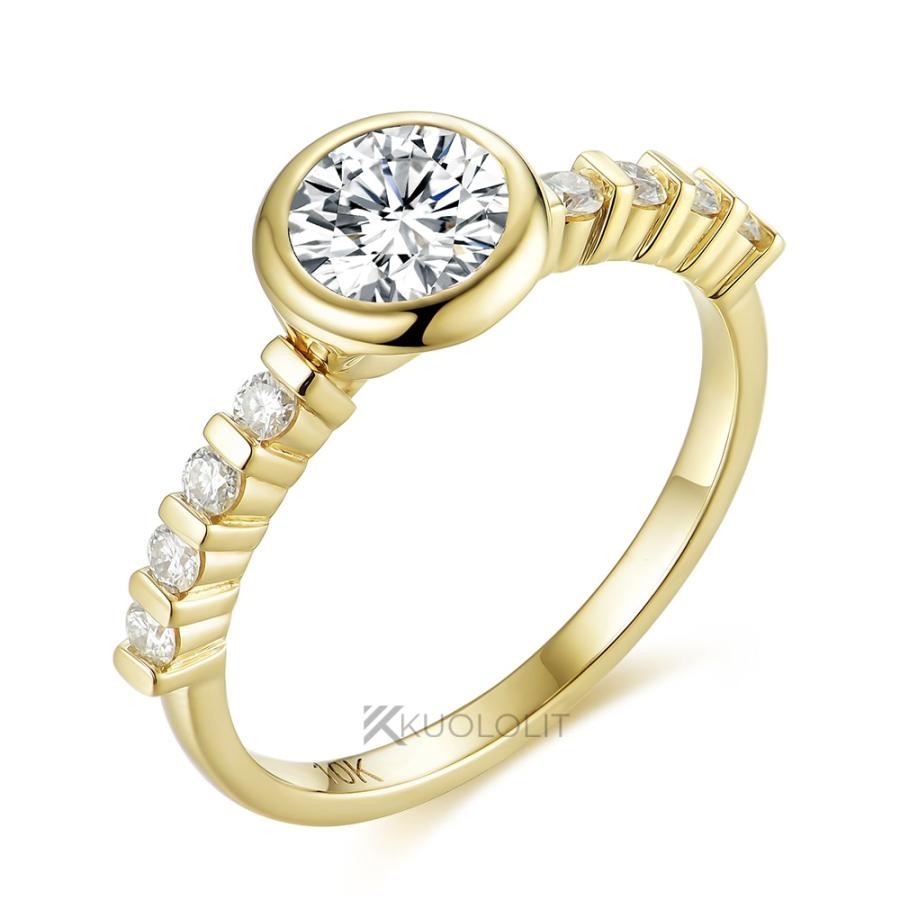 指輪 リング 黄 イエロー ゴールド ラウンド レディース 女性 0.8CT モイサナイト ソリッド 18K 14K ベゼル セット_4