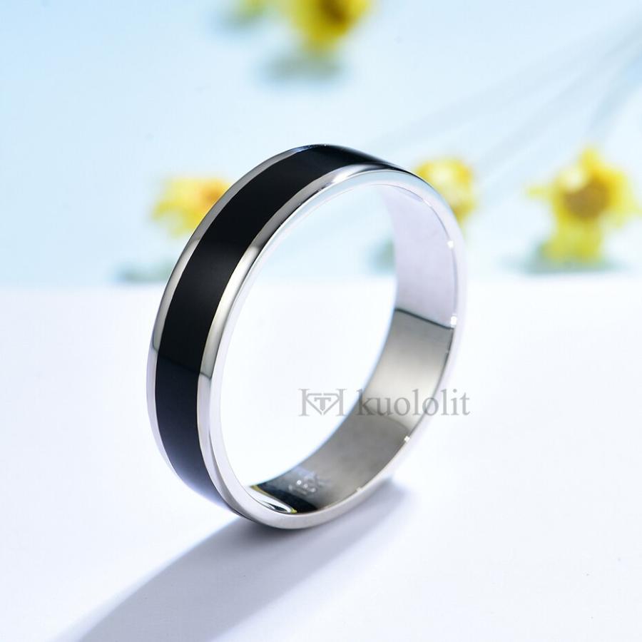 指輪 リング 白 ホワイト 黒 ブラック ゴールド レディース メンズ 女性 男性 ソリッド 18K 14K クラシック 5mm エナメルの画像