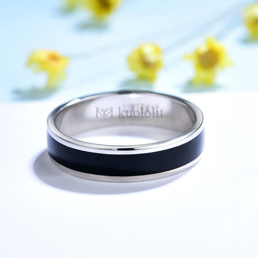 指輪 リング 白 ホワイト 黒 ブラック ゴールド レディース メンズ 女性 男性 ソリッド 18K 14K クラシック 5mm エナメルの画像