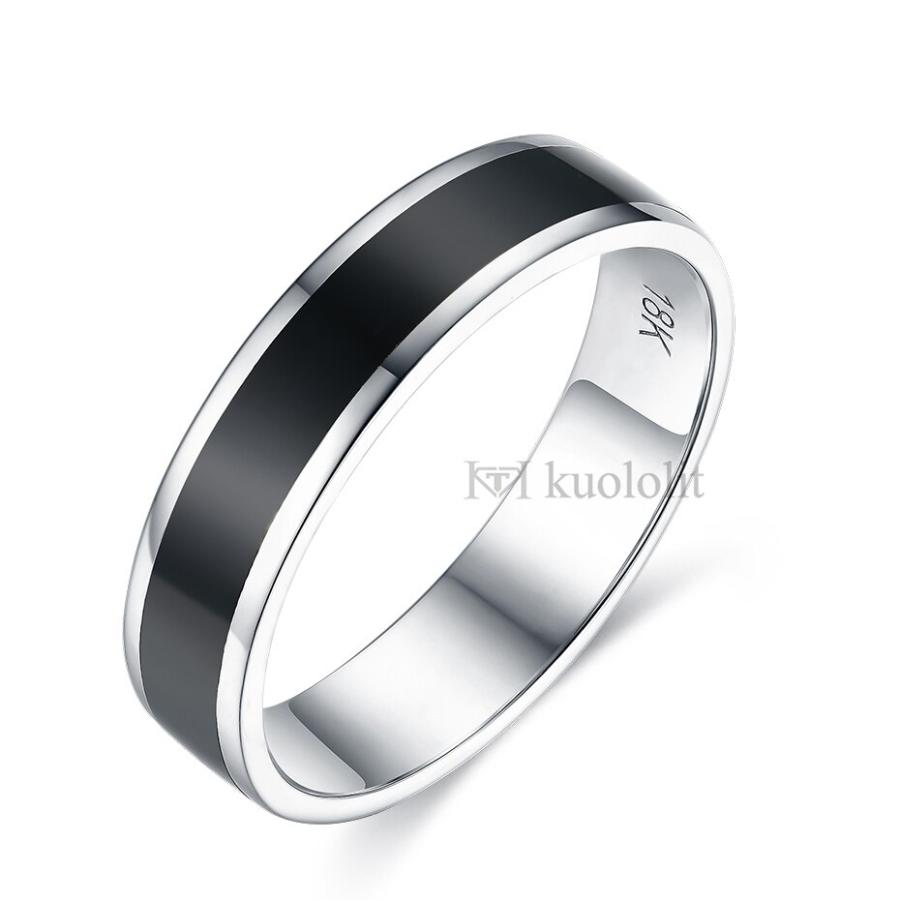 指輪 リング 白 ホワイト 黒 ブラック ゴールド レディース メンズ 女性 男性 ソリッド 18K 14K クラシック 5mm エナメルの画像