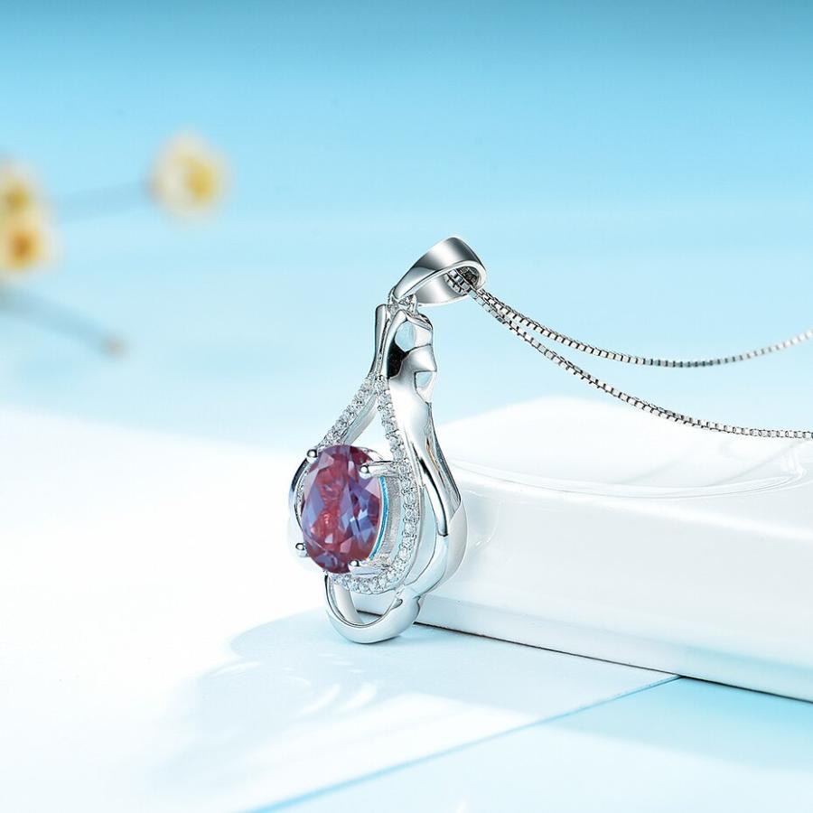 ペンダント ネックレス ゴールド シルバー オバール ストーン リング レディース 女性 3CT ナチュラル アレキサンドライト_1