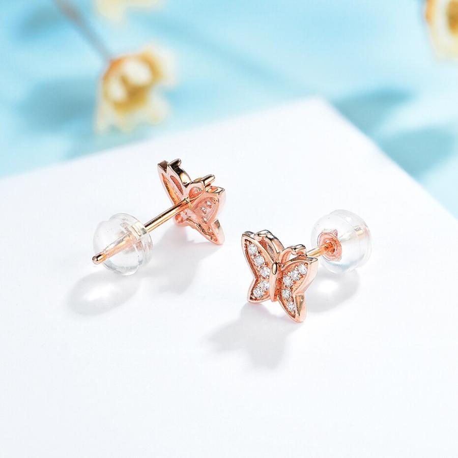 ピアス 蝶 バタフライ ダイヤモンド インセクト ゴールド ストーン 昆虫 レディース 女性 ナチュラル 585 14K 10K ローズ_2