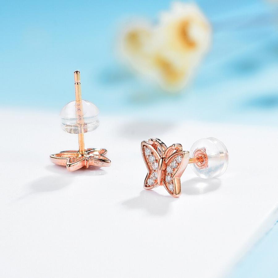 ピアス 蝶 バタフライ ダイヤモンド インセクト ゴールド ストーン 昆虫 レディース 女性 ナチュラル 585 14K 10K ローズ_3