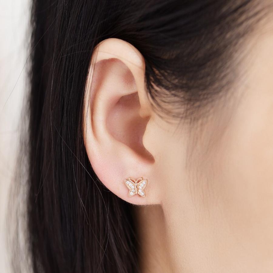 ピアス 蝶 バタフライ ダイヤモンド インセクト ゴールド ストーン 昆虫 レディース 女性 ナチュラル 585 14K 10K ローズ_5