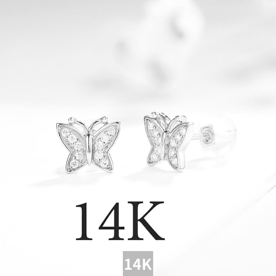 ピアス 蝶 バタフライ ダイヤモンド インセクト ゴールド ストーン 昆虫 レディース 女性 ナチュラル 585 14K 10K ローズ_6