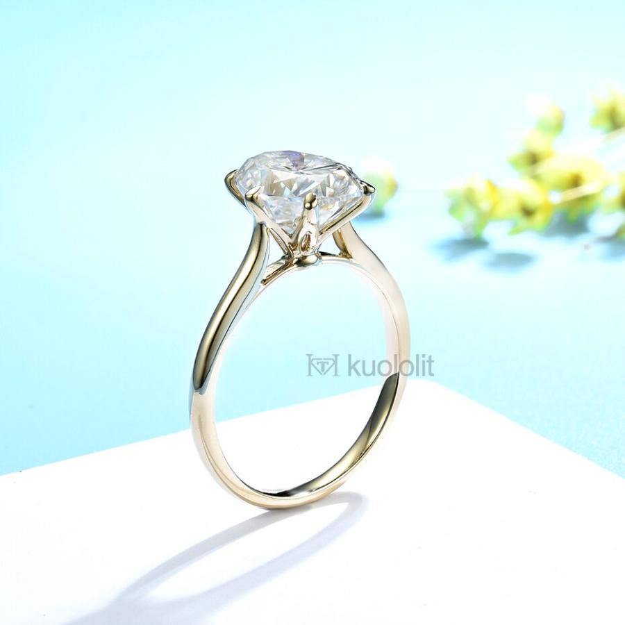 指輪 リング 黄 イエロー ゴールド オバール レディース 女性 3.5CT モイサナイト ソリッド 14K 10K カット ソリティアの画像