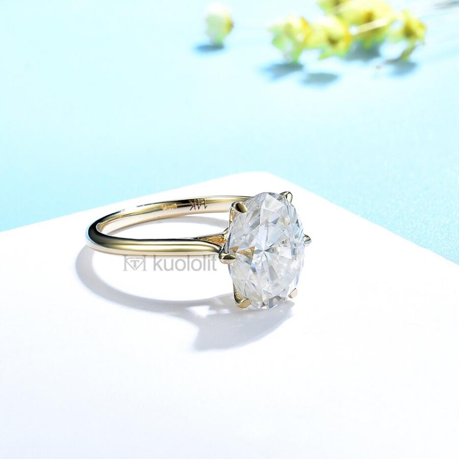 指輪 リング 黄 イエロー ゴールド オバール レディース 女性 3.5CT モイサナイト ソリッド 14K 10K カット ソリティアの画像