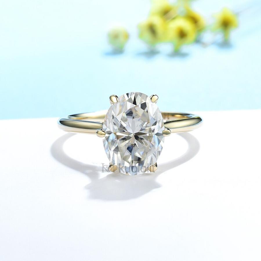 指輪 リング 黄 イエロー ゴールド オバール レディース 女性 3.5CT モイサナイト ソリッド 14K 10K カット ソリティアの画像