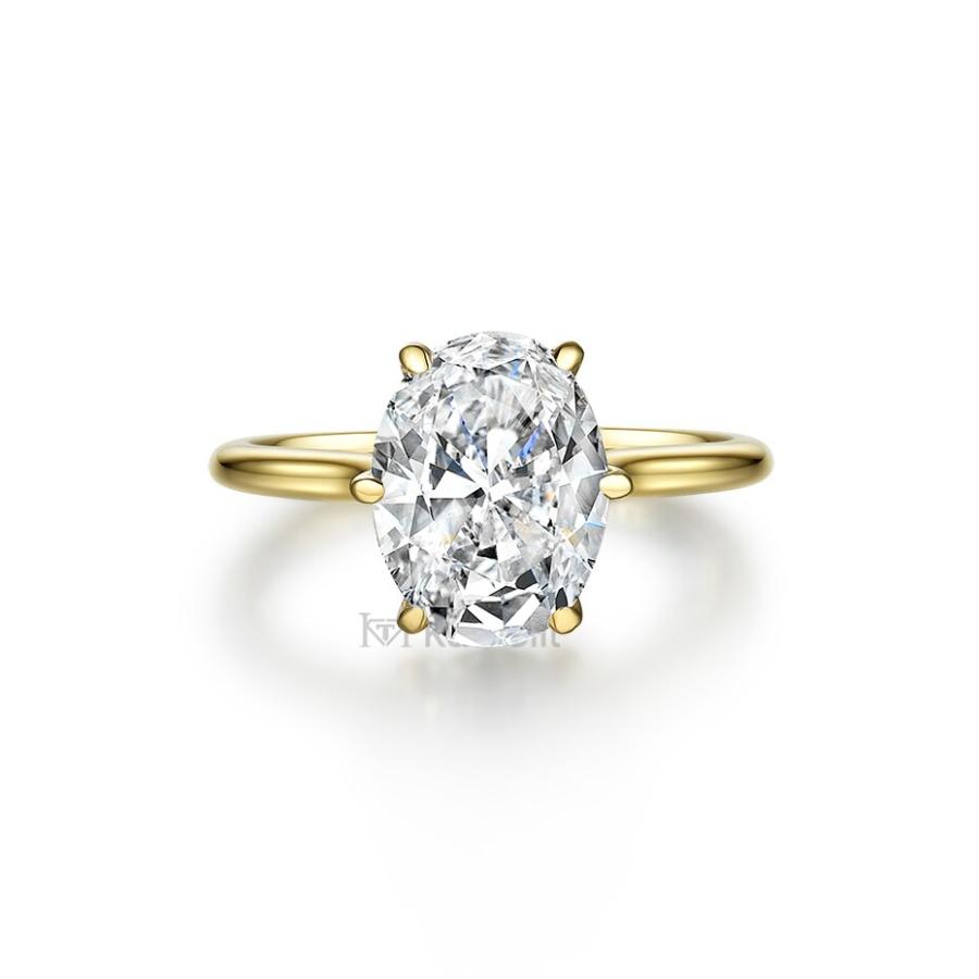 指輪 リング 黄 イエロー ゴールド オバール レディース 女性 3.5CT モイサナイト ソリッド 14K 10K カット ソリティアの画像