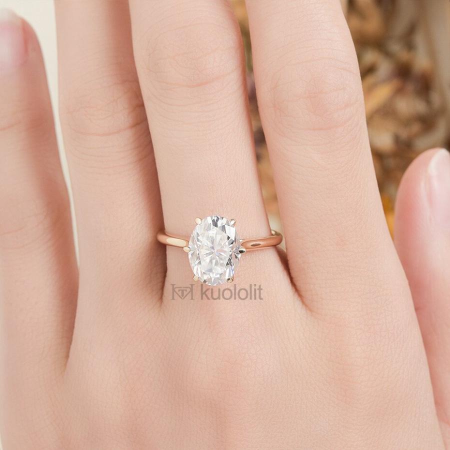 指輪 リング 黄 イエロー ゴールド オバール レディース 女性 3.5CT モイサナイト ソリッド 14K 10K カット ソリティアの画像