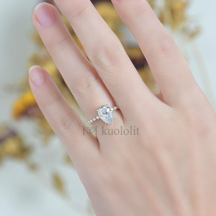 指輪 リング 黄 イエロー ゴールド フルーツ ナシ 果物 レディース 3CT ピア 梨 なし モイサナイト 18K 14K 10Kの画像