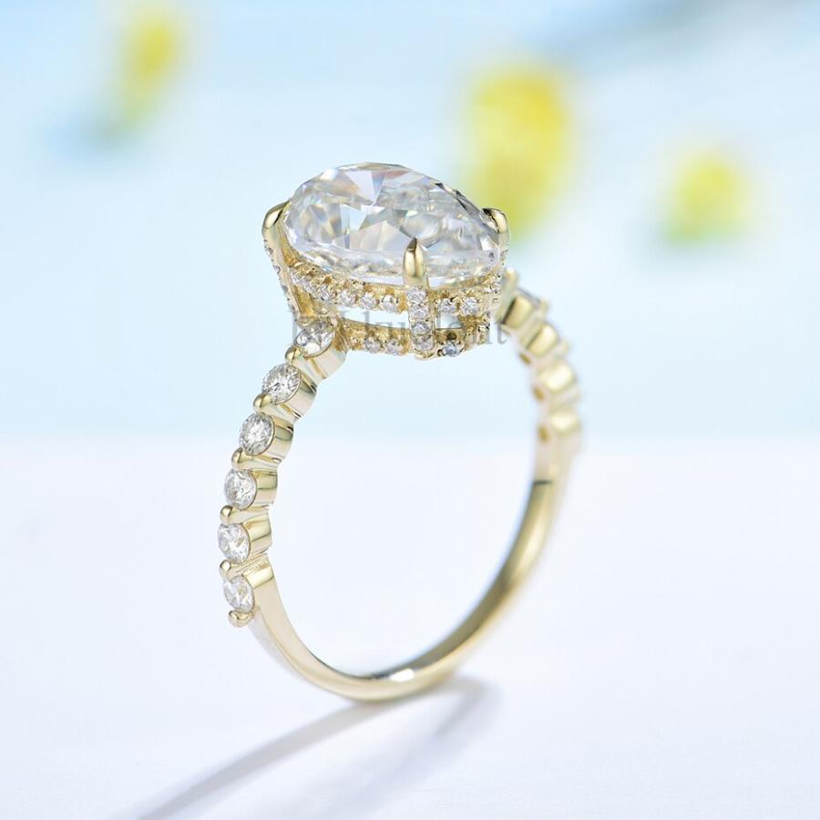 指輪 リング 黄 イエロー ゴールド フルーツ ナシ 果物 レディース 3CT ピア 梨 なし モイサナイト 18K 14K 10Kの画像