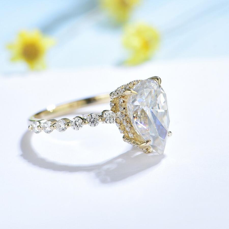 指輪 リング 黄 イエロー ゴールド フルーツ ナシ 果物 レディース 3CT ピア 梨 なし モイサナイト 18K 14K 10Kの画像