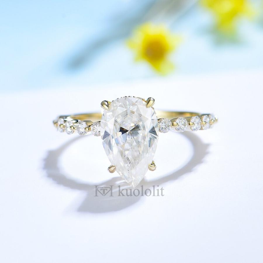 指輪 リング 黄 イエロー ゴールド フルーツ ナシ 果物 レディース 3CT ピア 梨 なし モイサナイト 18K 14K 10Kの画像