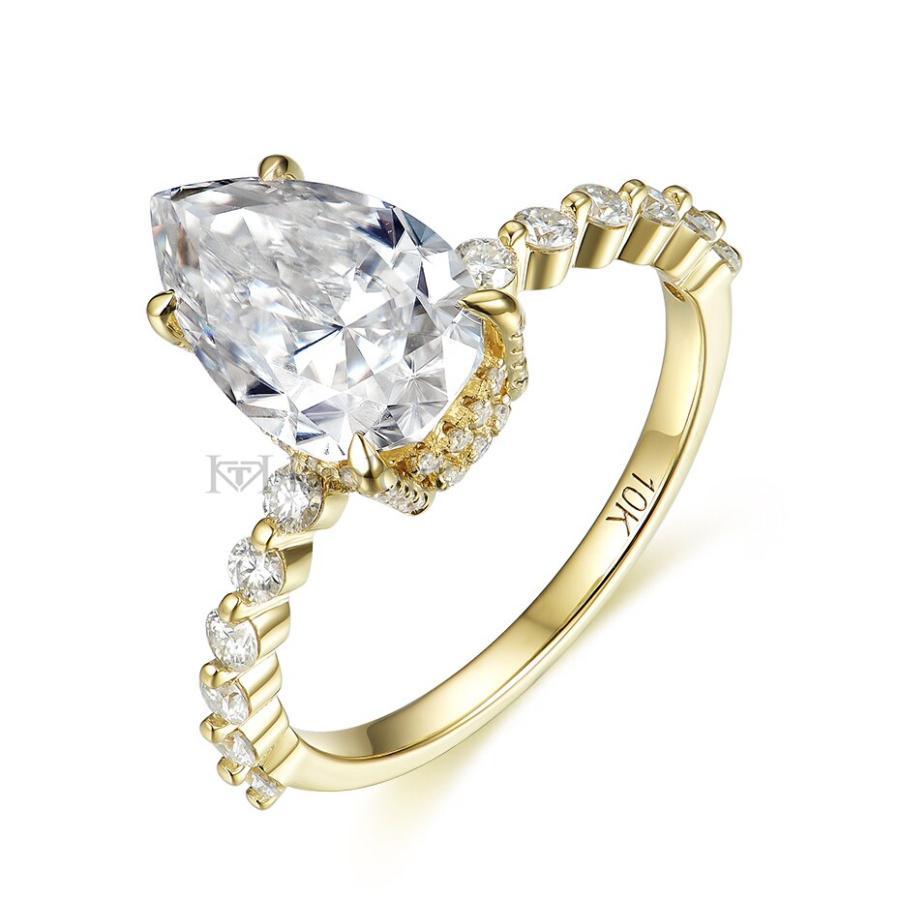 指輪 リング 黄 イエロー ゴールド フルーツ ナシ 果物 レディース 3CT ピア 梨 なし モイサナイト 18K 14K 10Kの画像