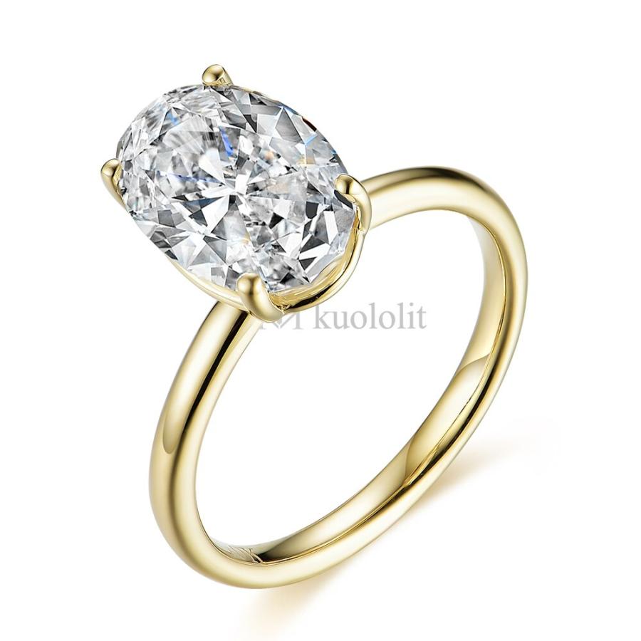 指輪 リング 黄 イエロー ゴールド オバール D レディース 女性 3.5CT クラッシュ 氷 アイス モイサナイト 18K 14Kの画像