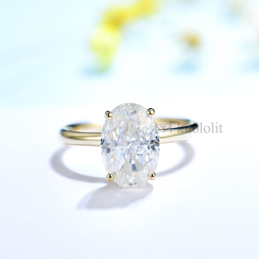 指輪 リング 黄 イエロー ゴールド オバール D レディース 女性 3.5CT クラッシュ 氷 アイス モイサナイト 18K 14Kの画像