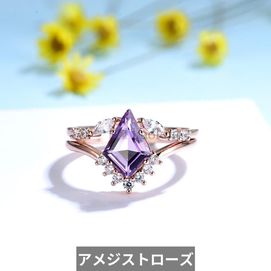 指輪 リング シルバー ストーン レディース 女性 ナチュラル アメジスト ローズ クオーツ ジェムストーン セット ソリッド 925_6