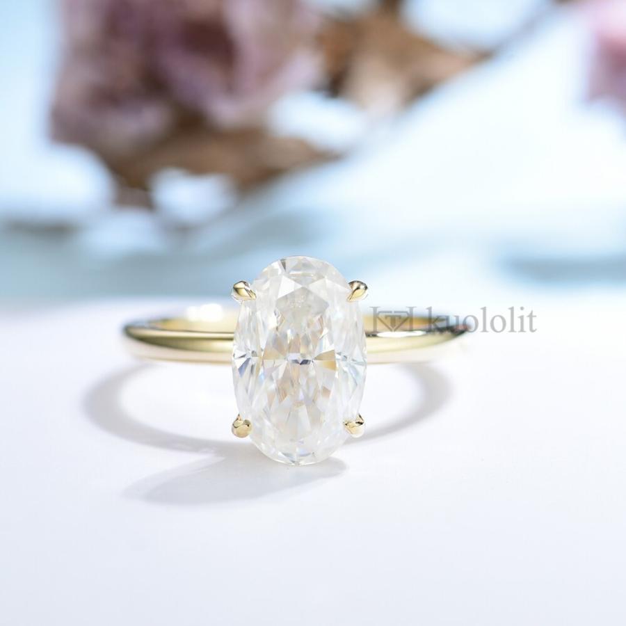 指輪 リング 黄 イエロー ゴールド オバール レディース 女性 クラッシュ 氷 アイス 3CT モイサナイト 18K 14K 10Kの画像