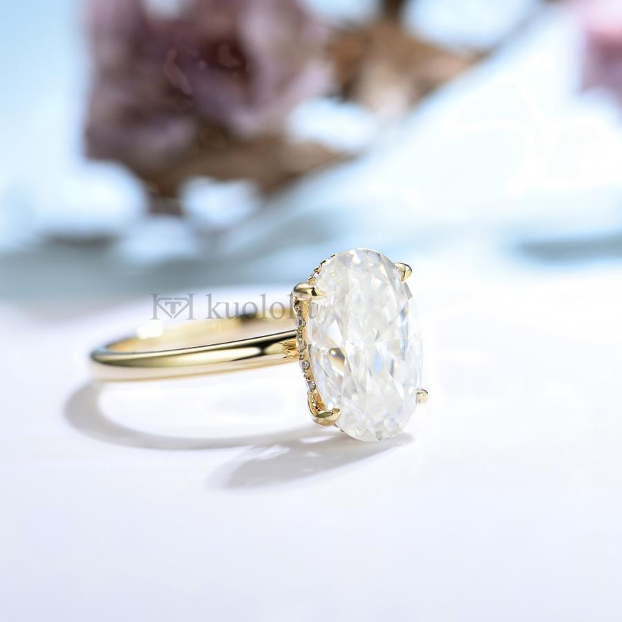 指輪 リング 黄 イエロー ゴールド オバール レディース 女性 クラッシュ 氷 アイス 3CT モイサナイト 18K 14K 10Kの画像