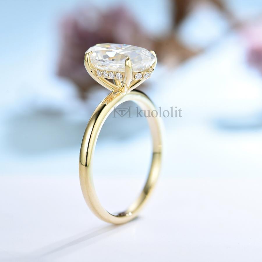 指輪 リング 黄 イエロー ゴールド オバール レディース 女性 クラッシュ 氷 アイス 3CT モイサナイト 18K 14K 10Kの画像
